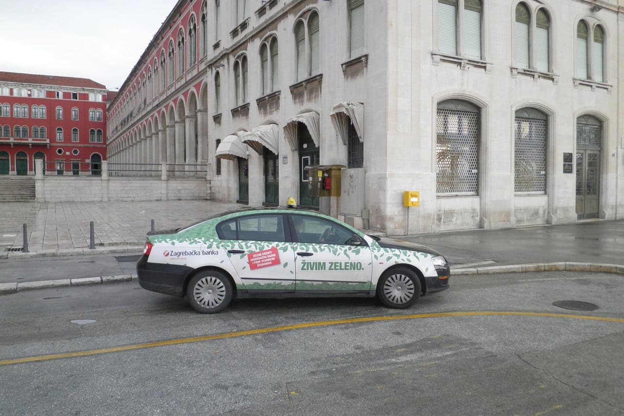 A taxi parked at Prokurative square in Split, Croatia