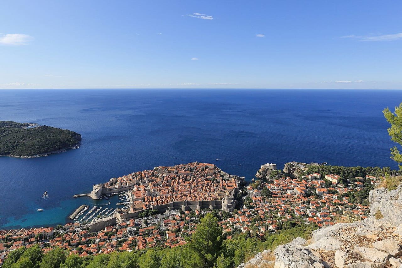 Dubrovnik's Old Town and the island of Lokrum seen from Mount Srđ