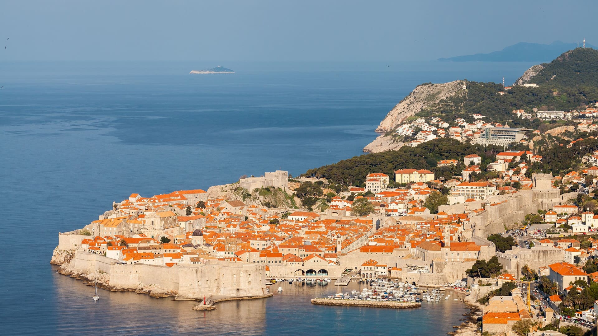 Dubrovnik's walled Old Town and the Adriatic in early-morning light