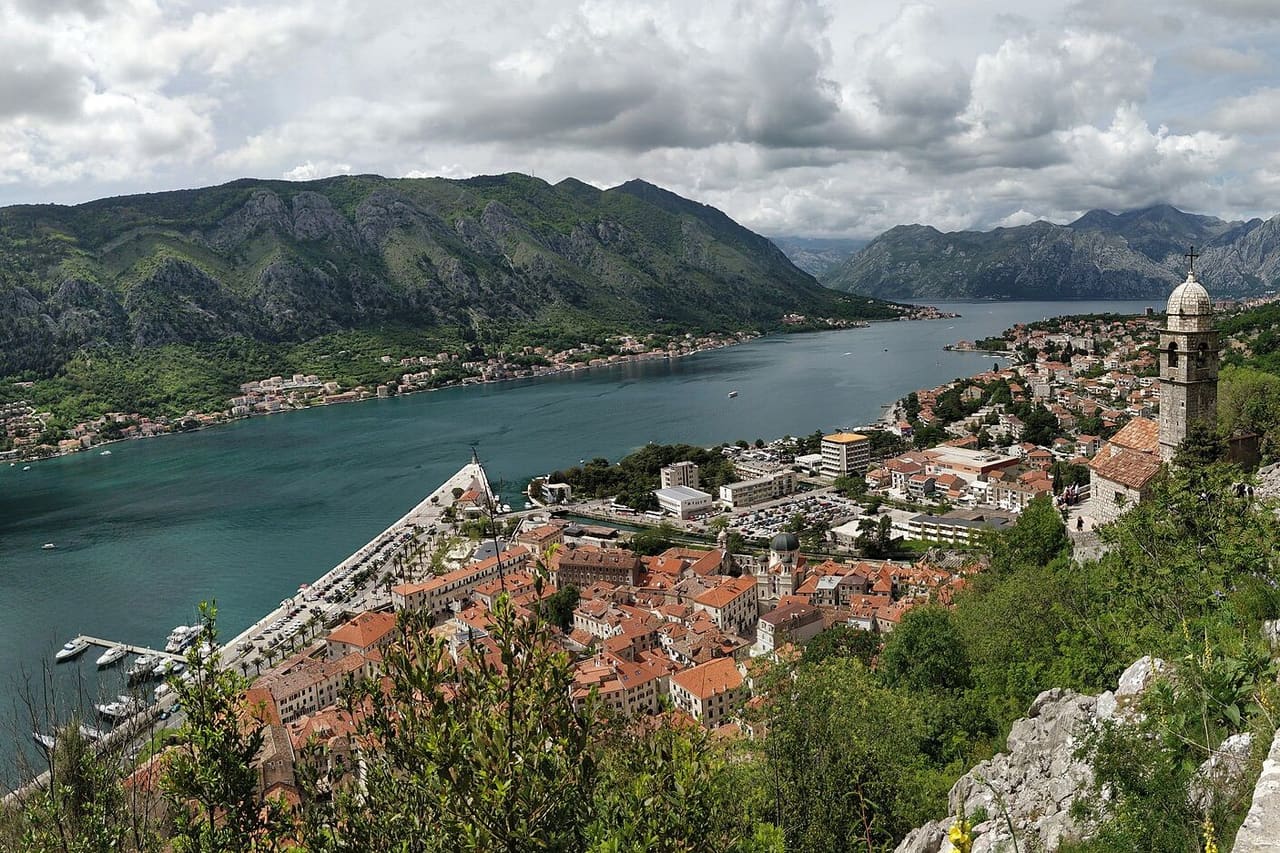 View over the Bay of Kotor and the Old Town of Kotor, Montenegro