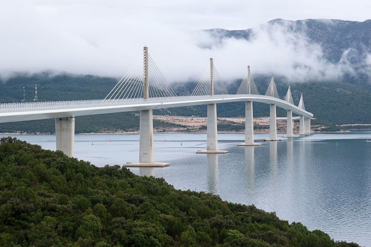 The Pelješac Bridge spanning Mali Ston Bay in southern Dalmatia