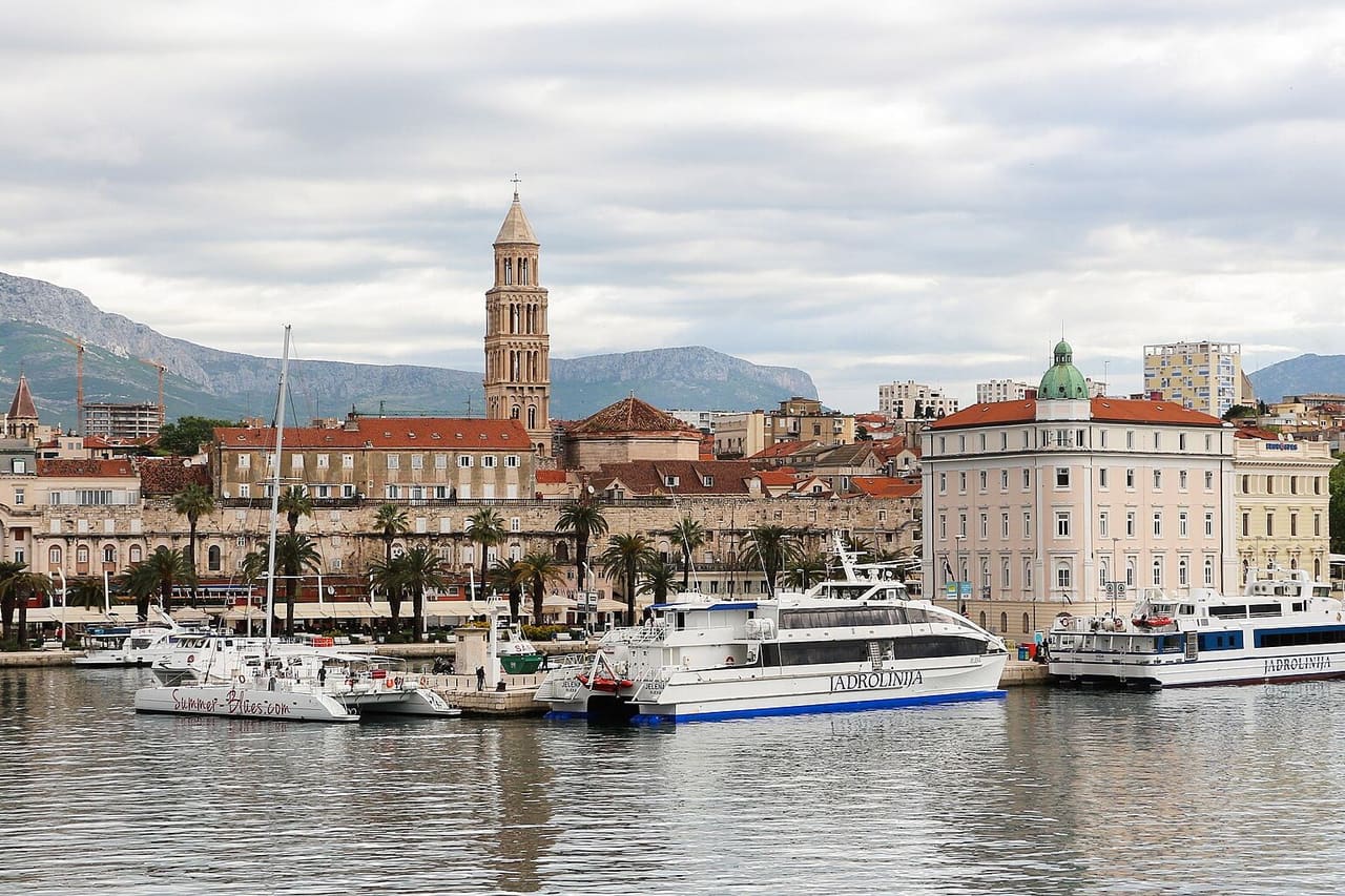 Split harbour with Diocletian's Palace and the cathedral bell tower